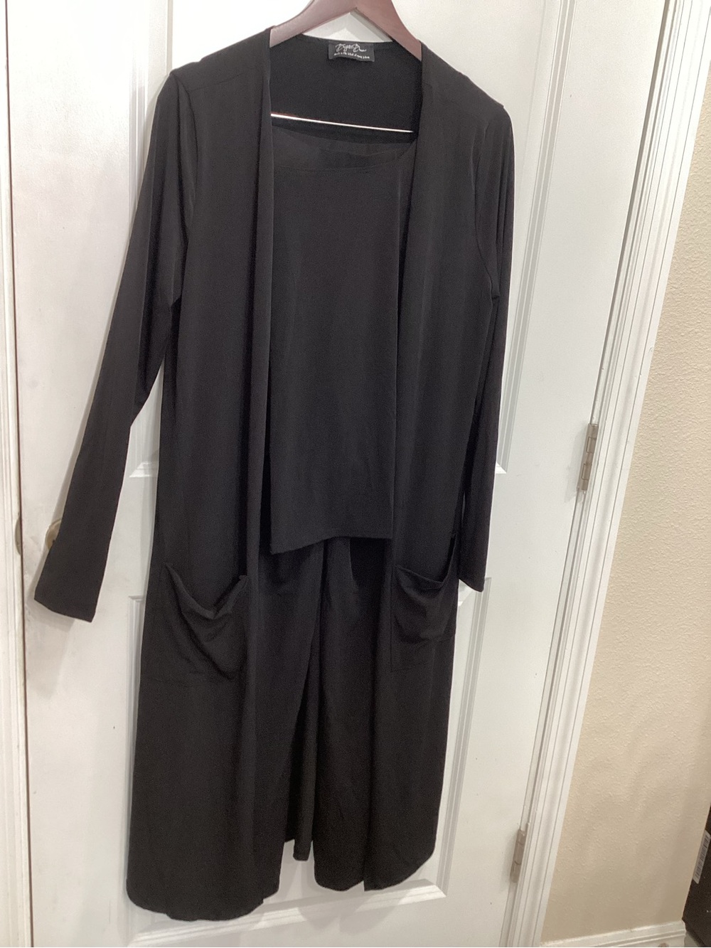 Brigitte Brianna Black 3 Piece Cardigan Top & Pants Set Size XL new